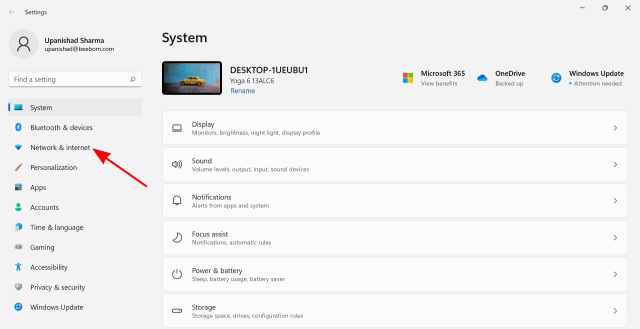 సెట్టింగ్ల యాప్లో నెట్వర్క్ మరియు ఇంటర్నెట్ ఎంపికపై క్లిక్ చేయండి